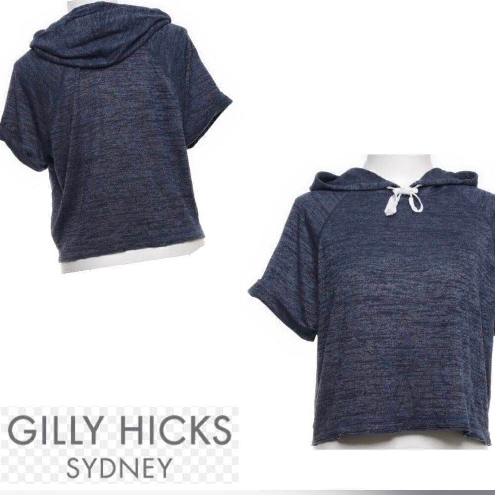 Gilly Hicks Sydney Heathered Black/Grey Cropped Hoodie Sweatshirt/Top M EUC